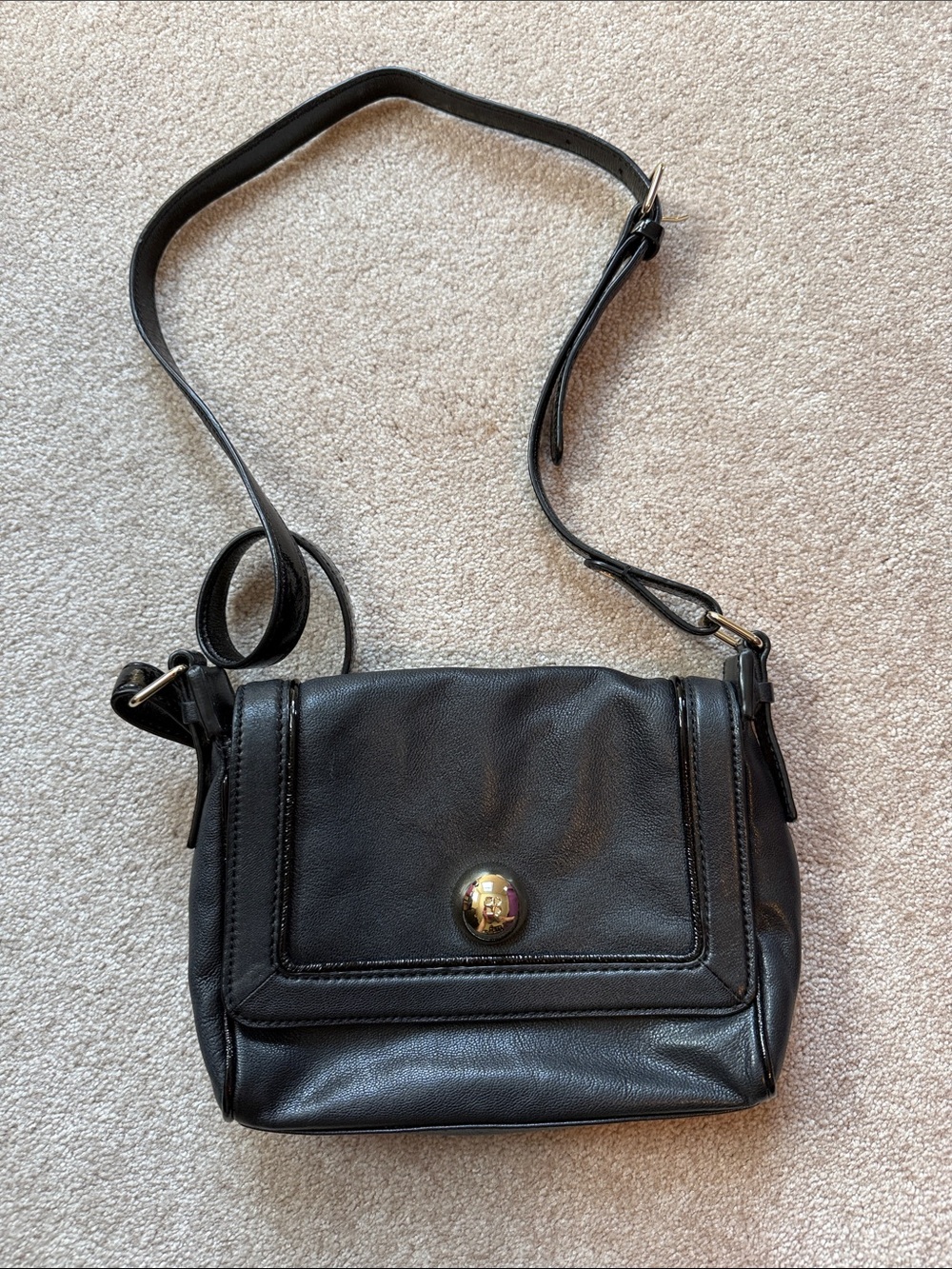 Kate Spade Classic Black Leather Crossbody Bag with Gold Accent